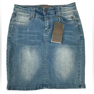 NWT Creamie Girl's Straight Denim Skirt Distressed Whiskered Sz 14